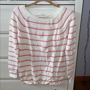 GAP White and Pink Striped Crew Neck Sweater